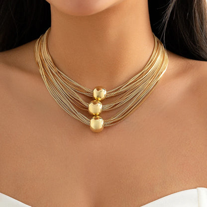 Ingemark Gothic Layered Big Ball Pendant Choker Necklace Women Punk Chunky Thick Box Clavicle Chain Grunge Jewelry Steampunk Men
