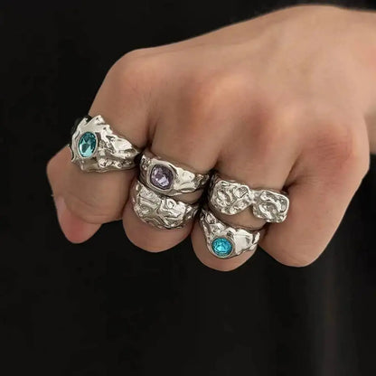 Ingemark 5 Pcs/Set Punk Colorful Acrylic Rhinestone Adjustable Open Ring for Men Hip Hop Retro Geometry Chunky Ring Male Jewelry