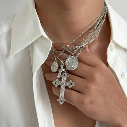 6Pcs/Set Punk Big Cross Jesus Pendant Choker Necklace for Men Collaes Hip Hop Adjustable Chain Christian Jewelry Gift