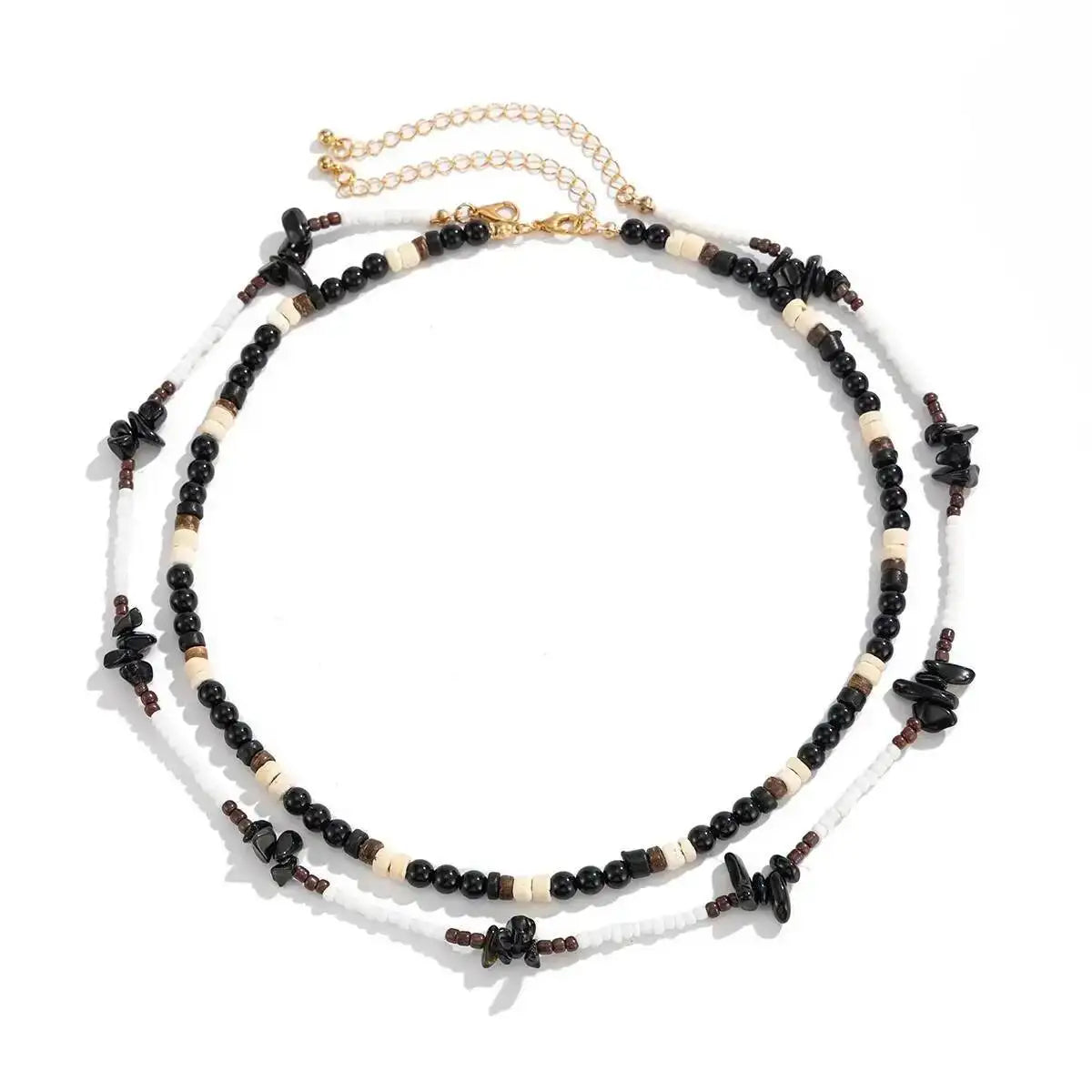 Ingemark 2Pcs/Set Trendy Black White Acrylic Seed Beads Choker Necklace for Men Punk Vintage Stackable Collar Chain Neck Jewelry