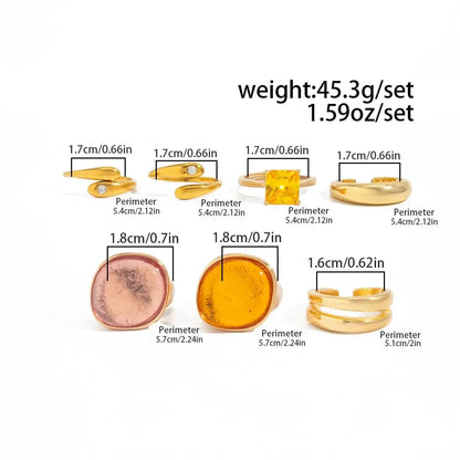 Ingemark 7-piece Inlaid Acrylic Resin Adjustable Open Rings Set Women New Trendy Gold Color Stackable Knuckle Ring Party Jewelry