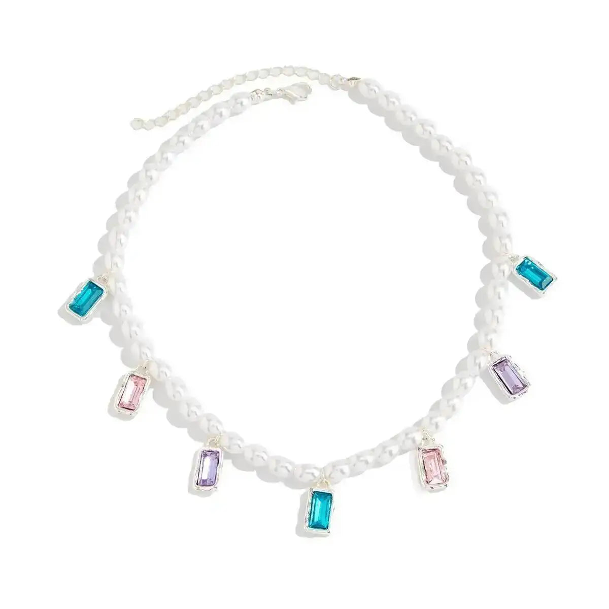 Ingemark Elegant Glossy Imitation Pearl Choker Necklace for Women Cute Colorful Acrylic Rhinestone Pendant Necklace Y2K Jewelry