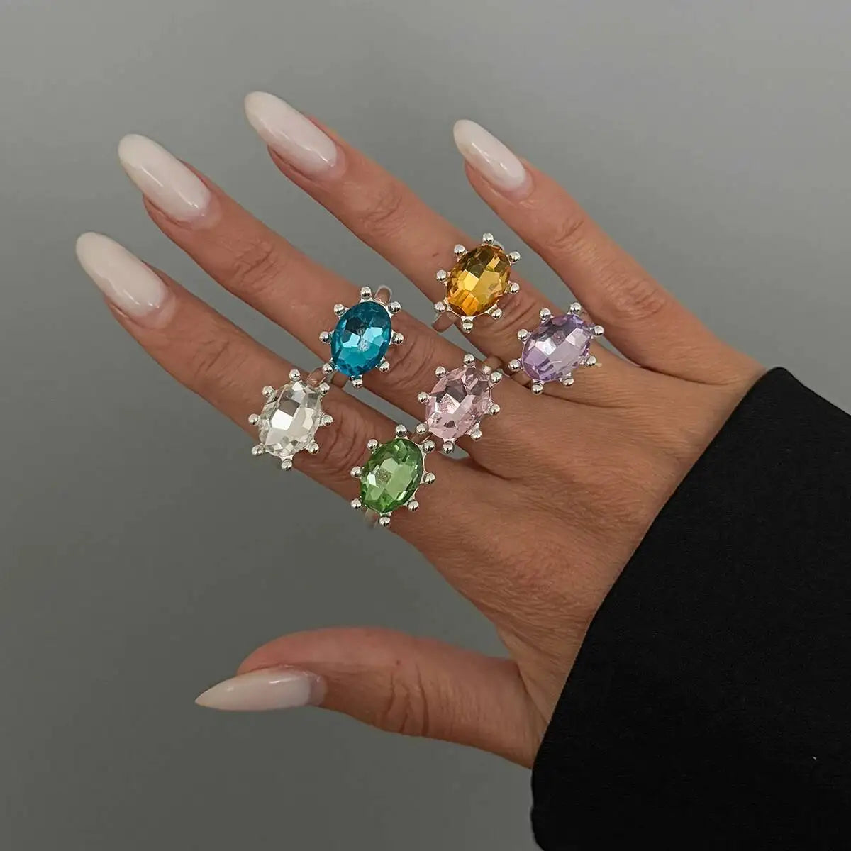 Ingemark Personalized Colorful Rhinestone Adjustable Opening Ring for Women Retro Acrylic Stackable Knuckle Ring Y2K Accessory