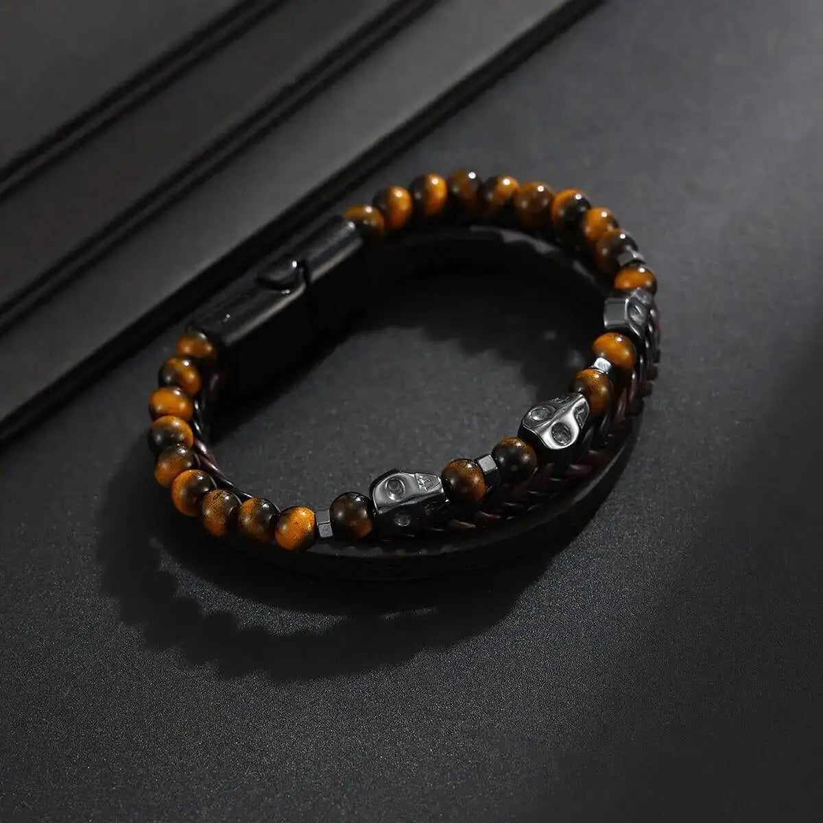 Ingemark Vintage Multi Layer Woven Wide Leather Bracelet for Men Trend Goth Stainless Steel Cross Charm Bangle Male Hand Jewelry
