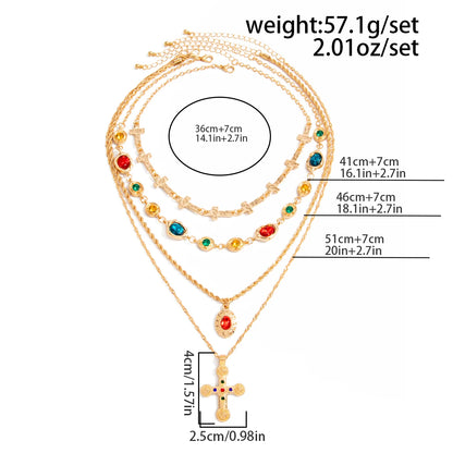 Ingemark 4Pcs/Set Luxury Inlay Colorful Rhinestone Cross Pendant Necklace Women Exquisite Multiple Layers Stackable Y2K Jewelry