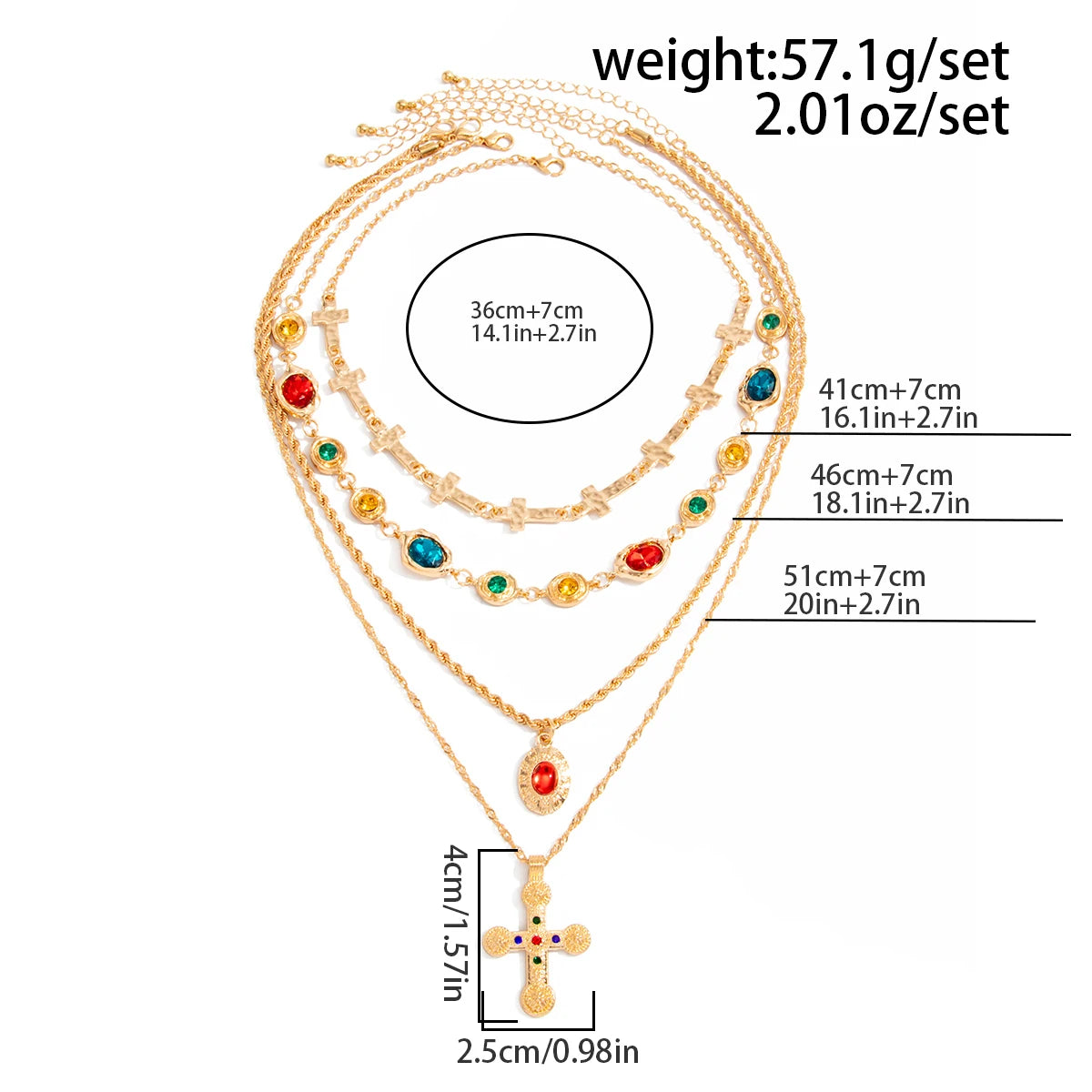 Ingemark 4Pcs/Set Luxury Inlay Colorful Rhinestone Cross Pendant Necklace Women Exquisite Multiple Layers Stackable Y2K Jewelry