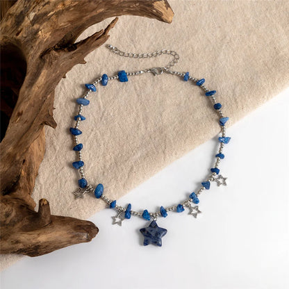 Boho Colorful Irregular Stone Hollow Star Pendant Choker Necklace Women Summer Goth Beads Chain Y2K Jewelry Accessories