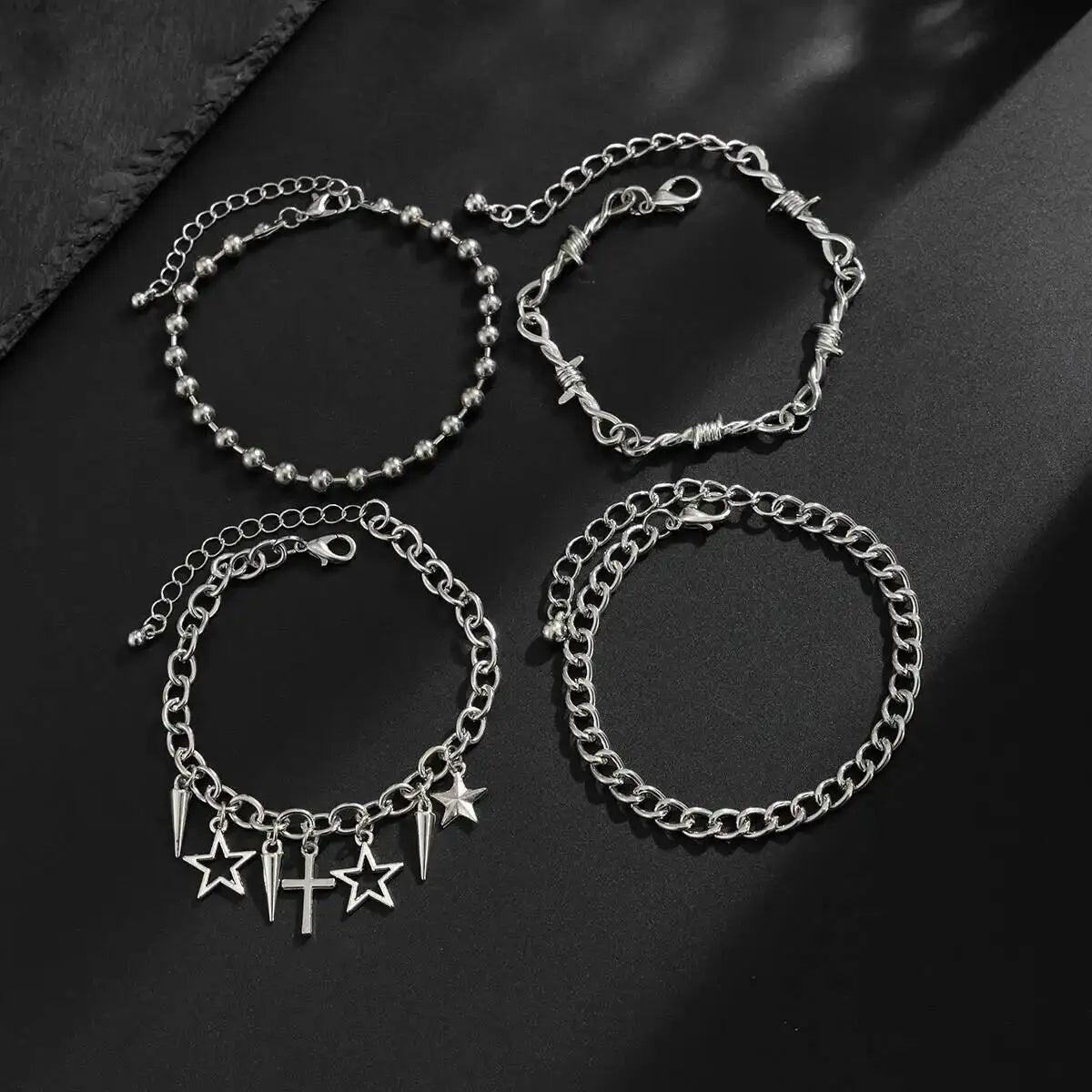 Trendy Multi Layer Stackable Cuban Chain Bracelet Men Hip Hop Pentagram Jesus Cross Rivet Pendant Bracelet Punk Jewelry