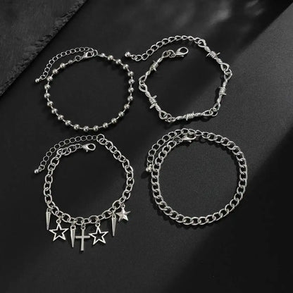 Trendy Multi Layer Stackable Cuban Chain Bracelet Men Hip Hop Pentagram Jesus Cross Rivet Pendant Bracelet Punk Jewelry