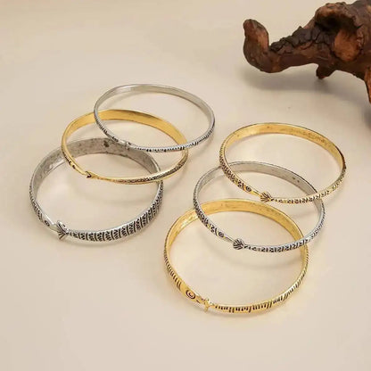 6 Pcs/Set Vintage Fish Pattern Metal Bangle Stack Women's Ethnic Style Bracelet Party Accessory Couple Matching Jewelry