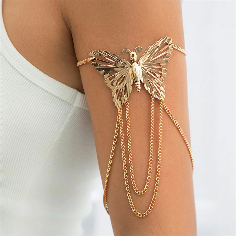 Ingemark Boho Exquisite Big Butterfly Tassel Arm Chain Bracelet Women Wedding Bridal Vintage Adjustable Bracelets Hand Jewelry