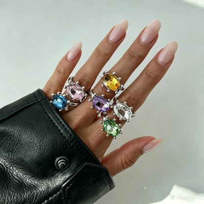Ingemark Personalized Colorful Rhinestone Adjustable Opening Ring for Women Retro Acrylic Stackable Knuckle Ring Y2K Accessory