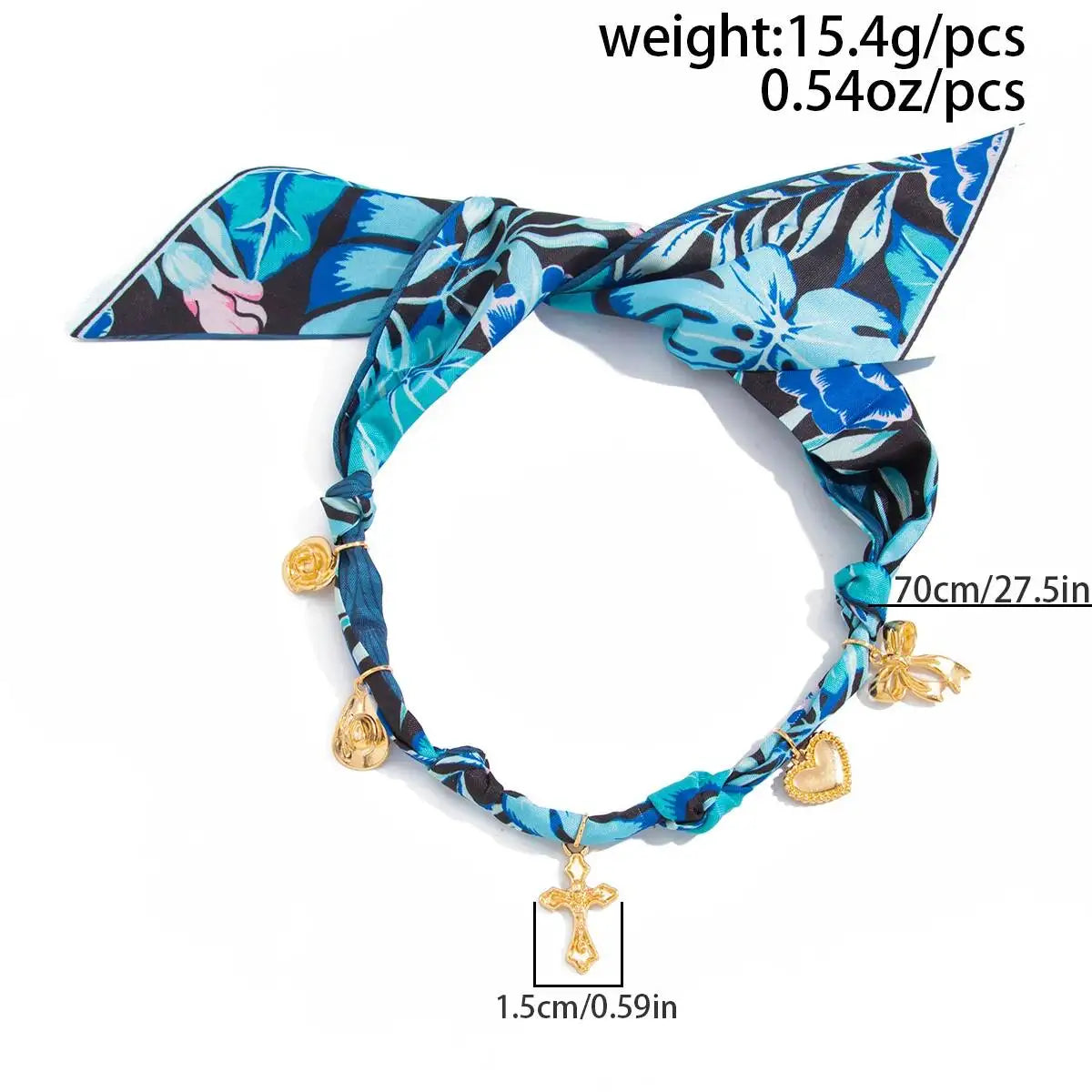 Ingemark New Elegant Blue/Green Scarf Ribbon Chokers Necklace Women Vintage Sun Moon Heart Cross Pendant Necklace Boho Jewelry