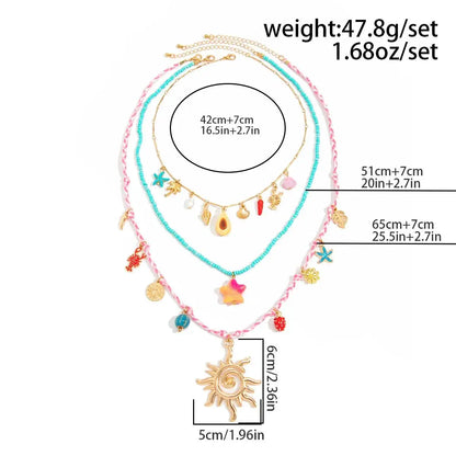 Ingemark 3 Pcs/Set Cute Starfish Conch Crayfish Sun Pendant Necklace for Women Summer Beach Beads Chain Choker Y2K Jewelry Gifts