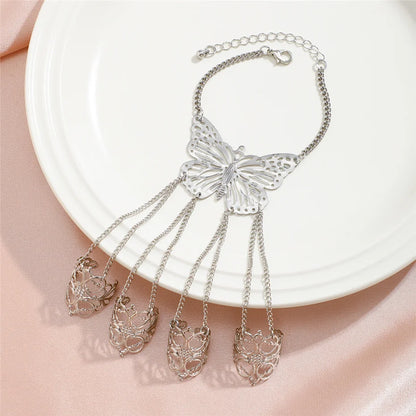 Goth Gypsy Ethnic Big Hollow Butterfly Wrist Chain Finger Rings Harness Bracelets for Women Belly Dancer Dubai Halloween Jewelry