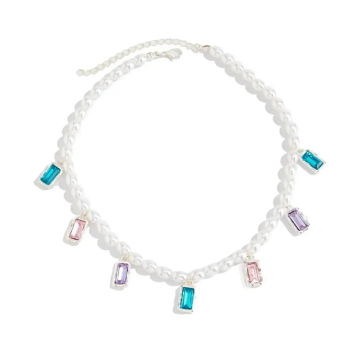 Ingemark Elegant Glossy Imitation Pearl Choker Necklace for Women Cute Colorful Acrylic Rhinestone Pendant Necklace Y2K Jewelry