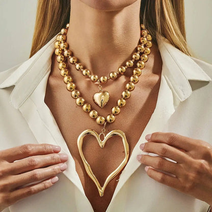 5 Styles Exaggerated Big Love Heart Cross Pendant Choker Necklace for Women Trendy Imitation Pearl Grunge Chain Jewelry
