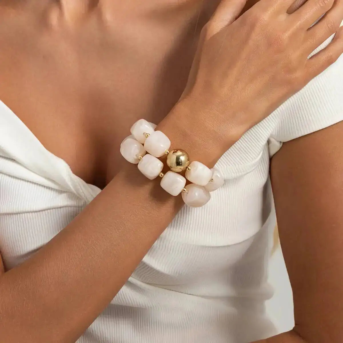 Ingemark 2Pcs/Set Retro Resin Beaded Bracelet for Women Bohemian Stackable Acrylic Elastic Bangle 2026 New Jewelry Accessories