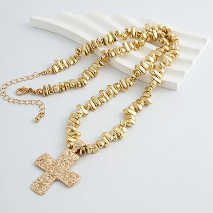 Ingemark 2Pcs/Set Creative Irregular CCB Beads Chain for Men Trendy Goth Cross Jesus Pendant Choker Grunge Jewelry Steampunk New