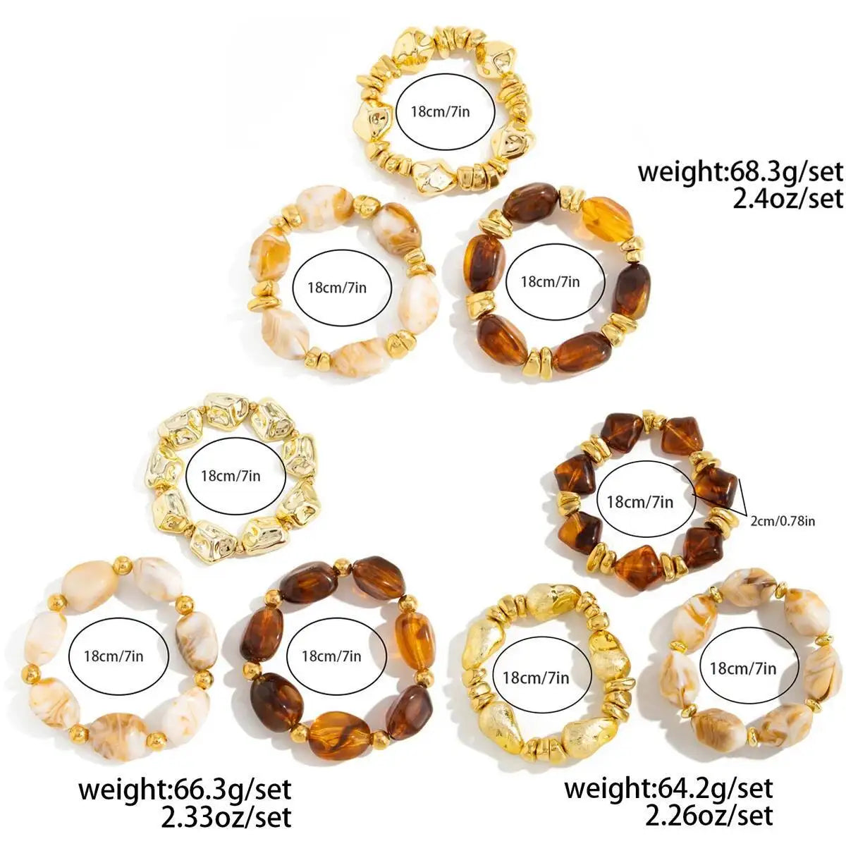 3 Pcs/Set Y2K Bohemian Acrylic Resin CCB Beads Bracelets Vintage Baroque Style Splicing Bangle Women's Daily Charm Jewelry