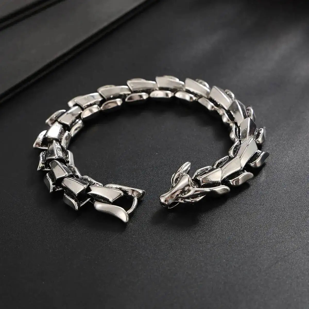 Ingemark Punk Style Keel Dragon Chunky Bracelet for Men Personality Gothic Silver Color Metal Open Bangles Jewelry Accessories