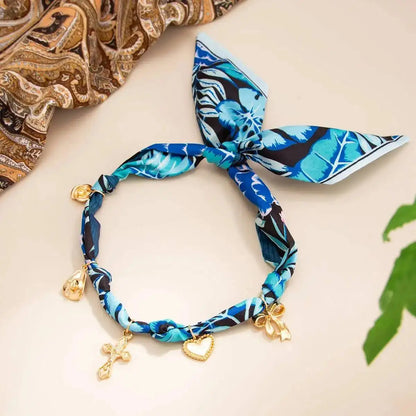 Ingemark New Elegant Blue/Green Scarf Ribbon Chokers Necklace Women Vintage Sun Moon Heart Cross Pendant Necklace Boho Jewelry