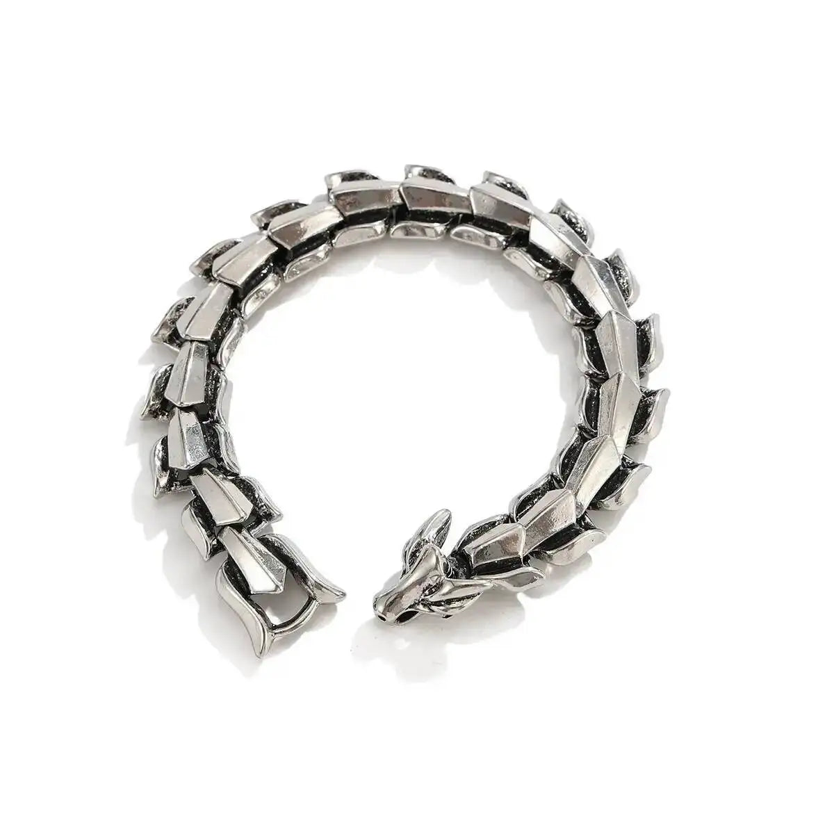 Ingemark Punk Style Keel Dragon Chunky Bracelet for Men Personality Gothic Silver Color Metal Open Bangles Jewelry Accessories