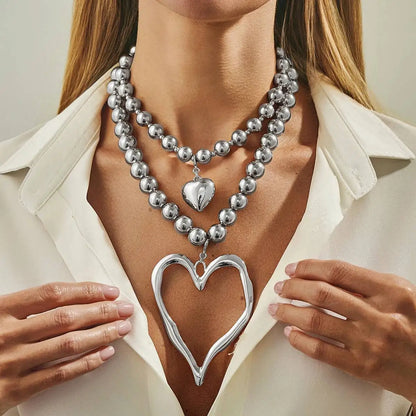 5 Styles Exaggerated Big Love Heart Cross Pendant Choker Necklace for Women Trendy Imitation Pearl Grunge Chain Jewelry