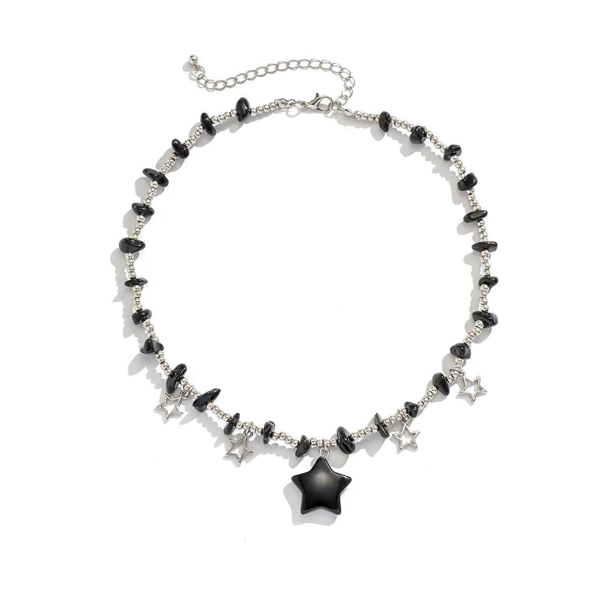 Boho Colorful Irregular Stone Hollow Star Pendant Choker Necklace Women Summer Goth Beads Chain Y2K Jewelry Accessories