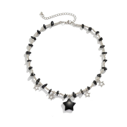 Boho Colorful Irregular Stone Hollow Star Pendant Choker Necklace Women Summer Goth Beads Chain Y2K Jewelry Accessories
