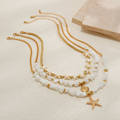 Ingemark 3Pcs/Set Boho Starfish Conch Pendant Choker Necklace Women Creative White Irregular Stone Chain Aesthetic Y2K Jewelry