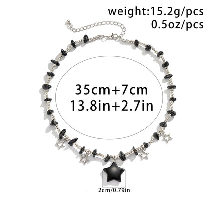 Boho Colorful Irregular Stone Hollow Star Pendant Choker Necklace Women Summer Goth Beads Chain Y2K Jewelry Accessories