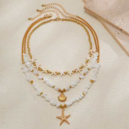 Ingemark 3Pcs/Set Boho Starfish Conch Pendant Choker Necklace Women Creative White Irregular Stone Chain Aesthetic Y2K Jewelry