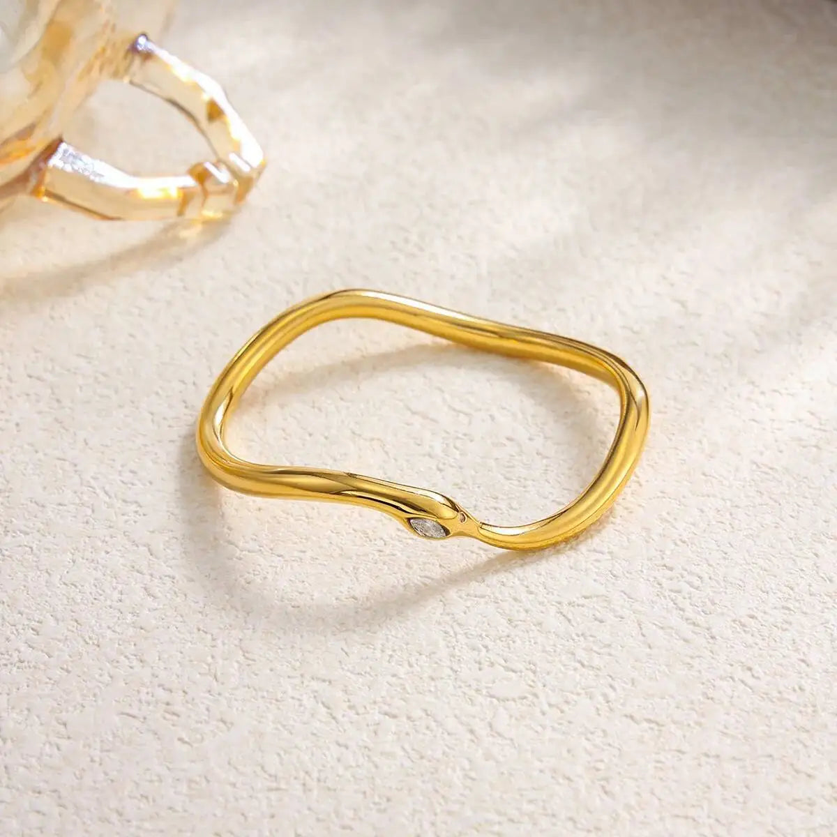 Ingemark Luxury 18K Gold Plated Stainless Steel Bracelets for Women Shiny Zircon Stackable Cuff Open Bangle Waterproof Jewelry
