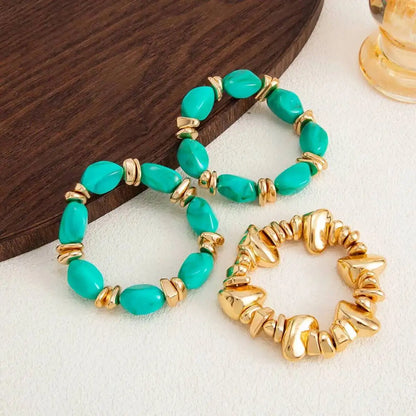 Ingemark 3Pcs/Set Baroque Acrylic Resin Beaded Bracelet for Women Vintage Boho Stacked Elastic Bangles Charm Jewelry Accessories