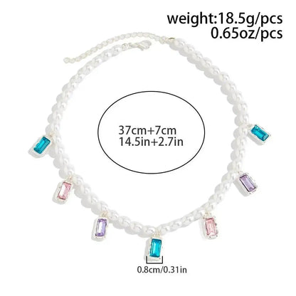 Ingemark Elegant Glossy Imitation Pearl Choker Necklace for Women Cute Colorful Acrylic Rhinestone Pendant Necklace Y2K Jewelry