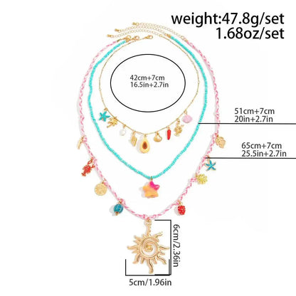 Ingemark 3 Pcs/Set Cute Starfish Conch Crayfish Sun Pendant Necklace for Women Summer Beach Beads Chain Choker Y2K Jewelry Gifts