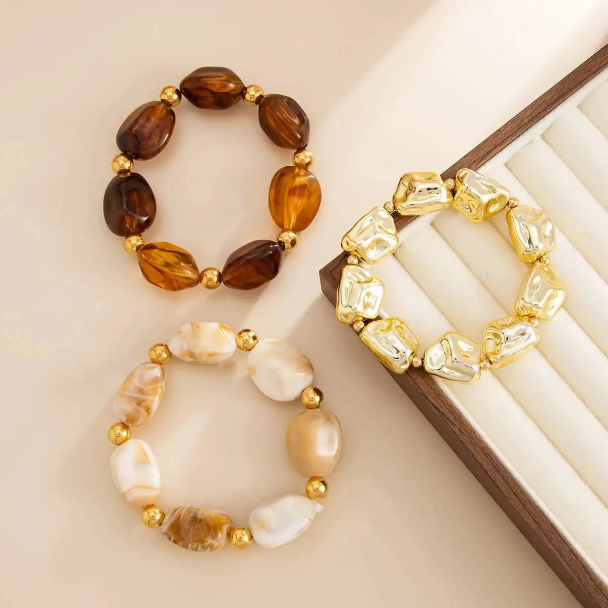 3 Pcs/Set Y2K Bohemian Acrylic Resin CCB Beads Bracelets Vintage Baroque Style Splicing Bangle Women's Daily Charm Jewelry