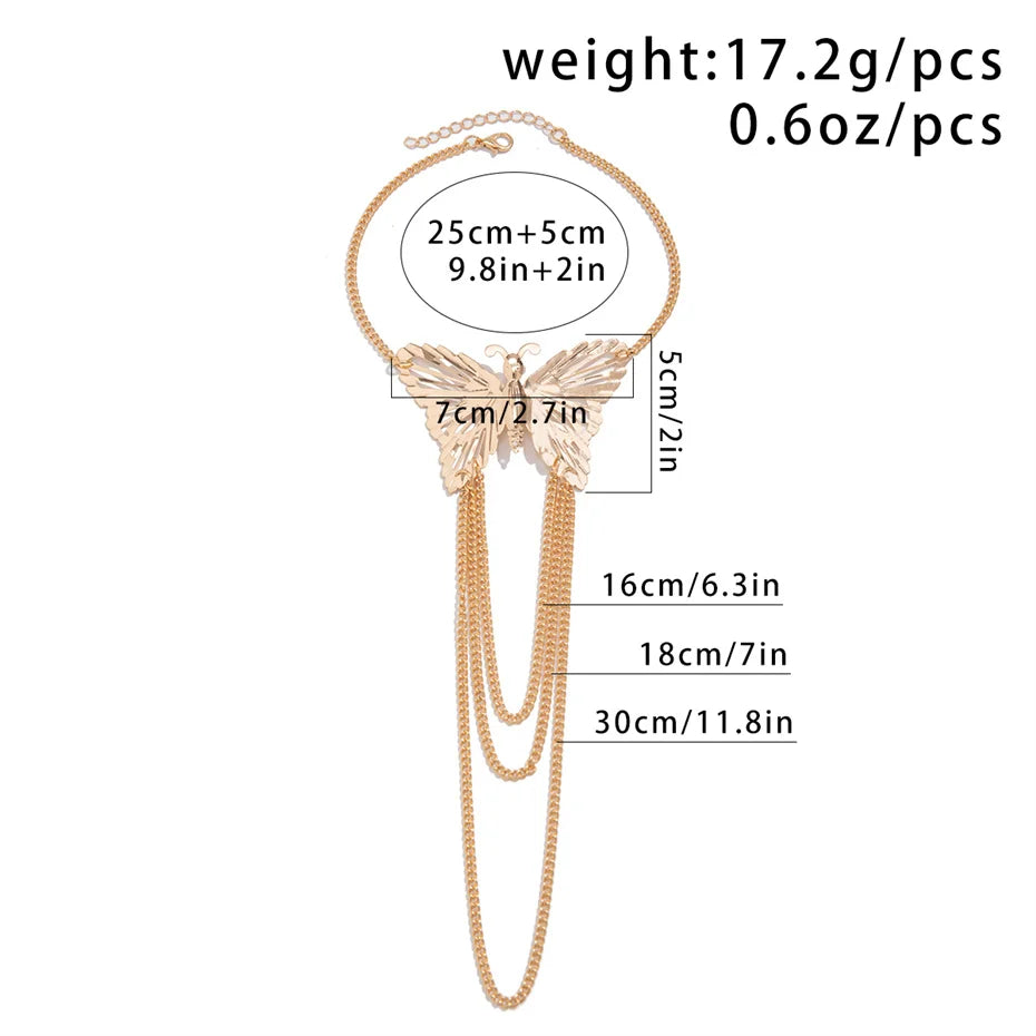 Ingemark Boho Exquisite Big Butterfly Tassel Arm Chain Bracelet Women Wedding Bridal Vintage Adjustable Bracelets Hand Jewelry
