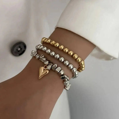 3pcs/set Fashion Irregular CCB Beads Chain Heart Pendant Bracelet Women Vintage Imitation Pearl Bangle Jewelry Gift