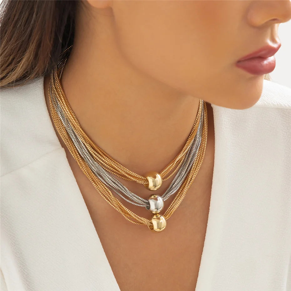 Ingemark Gothic Layered Big Ball Pendant Choker Necklace Women Punk Chunky Thick Box Clavicle Chain Grunge Jewelry Steampunk Men