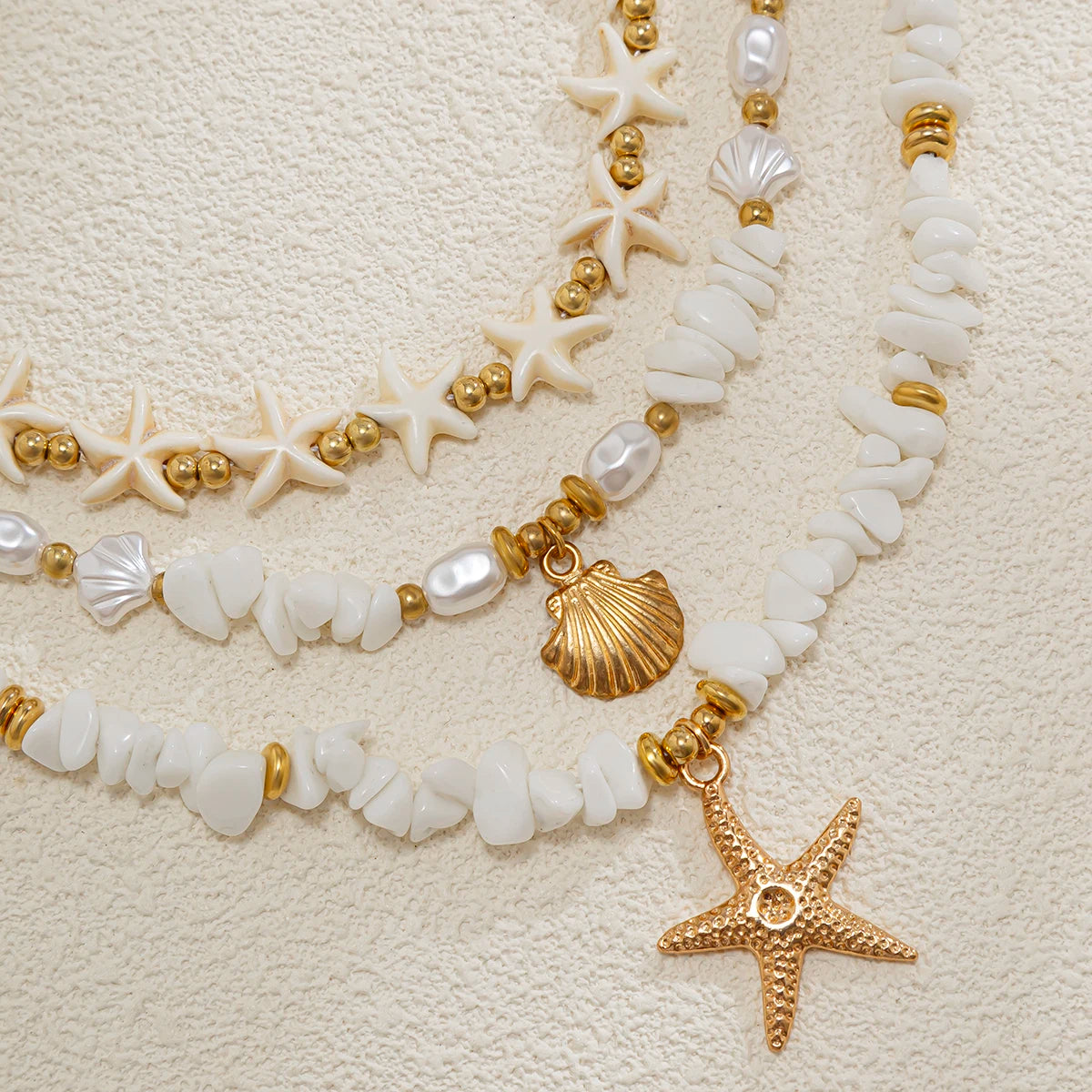 Ingemark 3Pcs/Set Boho Starfish Conch Pendant Choker Necklace Women Creative White Irregular Stone Chain Aesthetic Y2K Jewelry