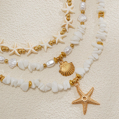 Ingemark 3Pcs/Set Boho Starfish Conch Pendant Choker Necklace Women Creative White Irregular Stone Chain Aesthetic Y2K Jewelry