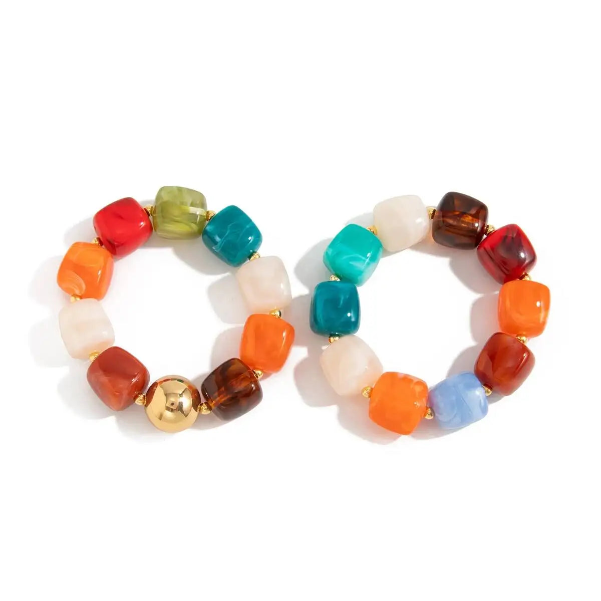 Ingemark 2Pcs/Set Retro Resin Beaded Bracelet for Women Bohemian Stackable Acrylic Elastic Bangle 2026 New Jewelry Accessories