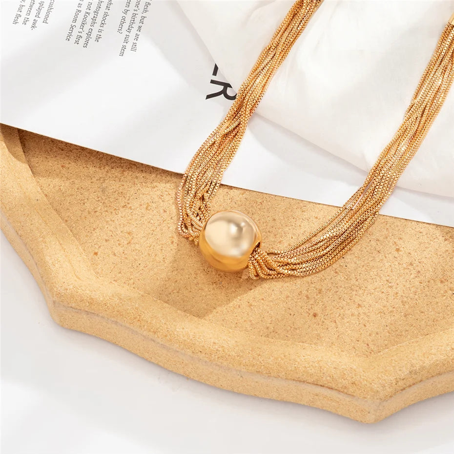 Ingemark Gothic Twisted Chunky Chain Necklace for Women Vintage Big Ball Pendant Choker Clavicle Link Grunge Jewelry Steampunk