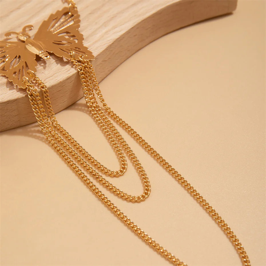 Ingemark Boho Exquisite Big Butterfly Tassel Arm Chain Bracelet Women Wedding Bridal Vintage Adjustable Bracelets Hand Jewelry