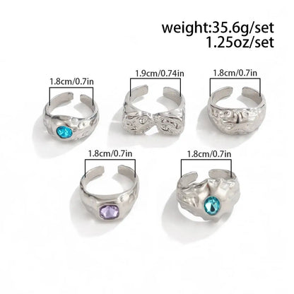 Ingemark 5 Pcs/Set Punk Colorful Acrylic Rhinestone Adjustable Open Ring for Men Hip Hop Retro Geometry Chunky Ring Male Jewelry