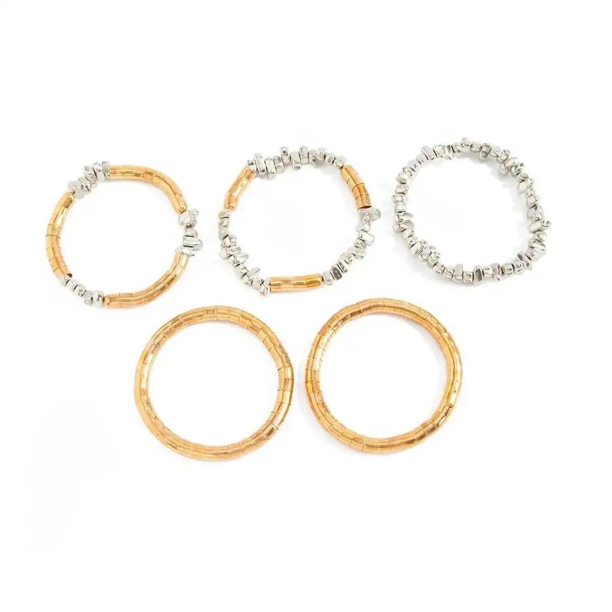 Ingemark 5 Pcs/Set Vintage Wood Beaded Elastic Bracelet for Women Classic Layering Bracelets Charm Bangles Hand Jewelry Gifts