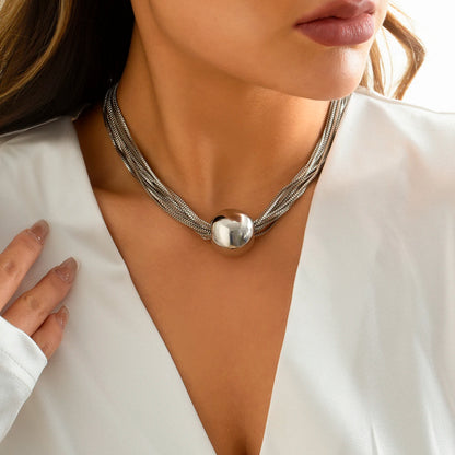Ingemark Gothic Layered Big Ball Pendant Choker Necklace Women Punk Chunky Thick Box Clavicle Chain Grunge Jewelry Steampunk Men