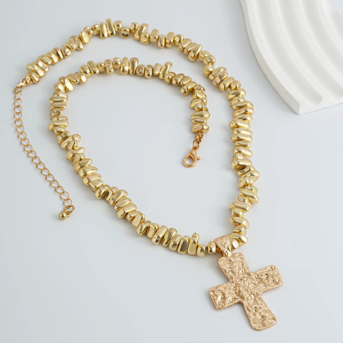 Ingemark 2Pcs/Set Creative Irregular CCB Beads Chain for Men Trendy Goth Cross Jesus Pendant Choker Grunge Jewelry Steampunk New